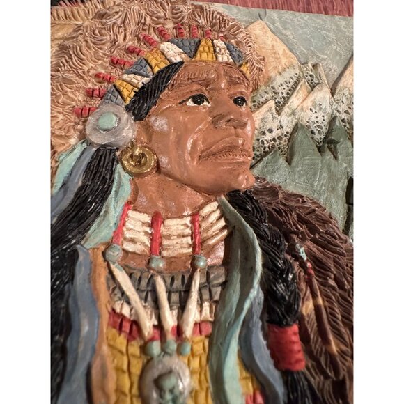 🖼️ Native American 3D Ceramic Wall Art – Warrior with Headdress & Tomahawk - Picture 10 of 13
